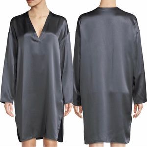 Vince V Neck Charmeuse Tunic Shift Dress Dark Gray Size Large
